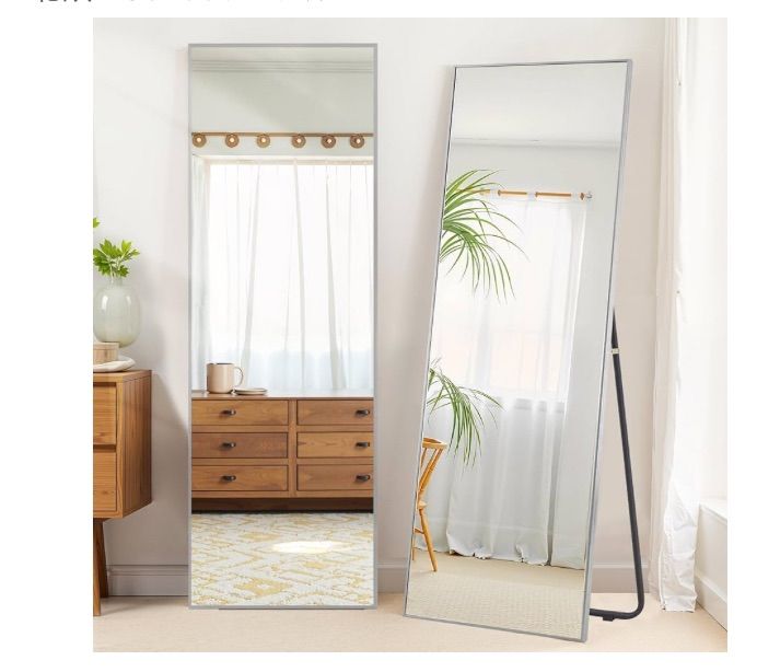 全身鏡 姿見鏡 鏡 姿見 全身ミラー スタンドミラー 等身大鏡 ダンスミラー 全面鏡 飛散防止加工済み 3 WAY使い 壁掛け スタンド付き おしゃれ 北欧 180 x 60 cm シルバー
