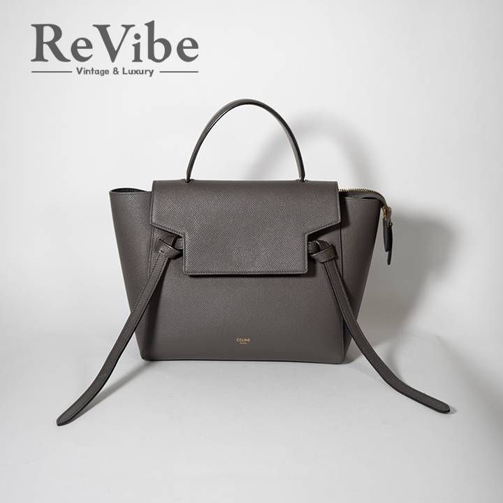 CELINE セリーヌ ベルトバッグ マイクロ グレー ゴールド金具 ハンドバッグ レディース ショルダーベルト