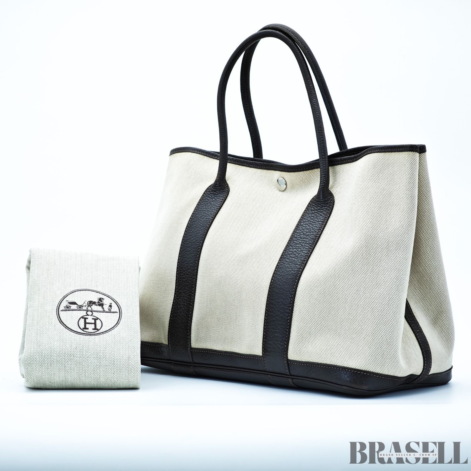 Hermès エルメス ガーデンパーティPM O ハンドバッグ バッグ ハンドバッグ 大容量 ベージュ ダークブラウン レディース 保存袋