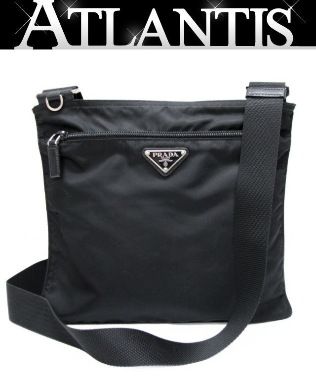 PRADA プラダ ショルダーバッグ マチ無し 外ポケット ナイロン 黒 72195