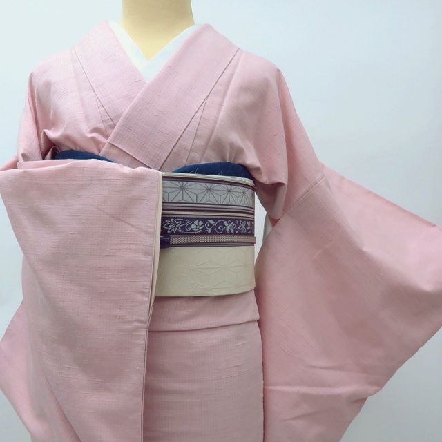  百華 Y 3927 正絹 縫い一つ紋 手縫い仕立て 紅花紬 着物 紬 着物