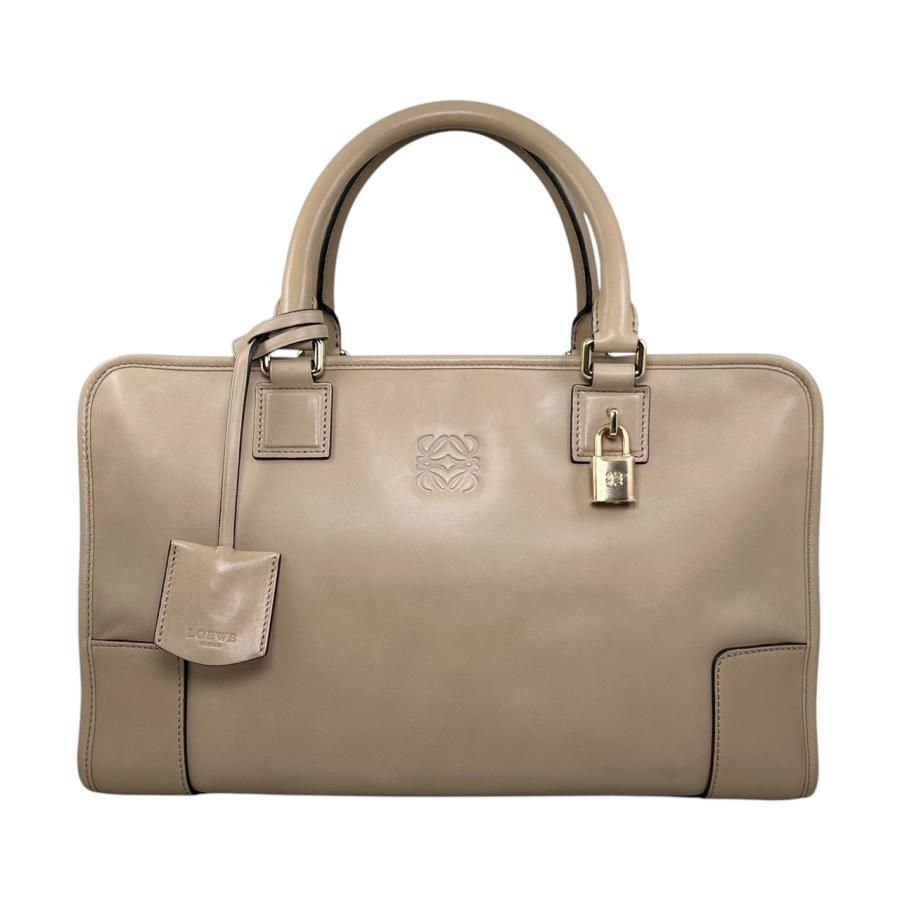 E 4760 ロエベ ハンドバッグ アマソナ36 352 39 A 22 レザー アナグラム ロゴ ベージュ グレージュ ゴールド金具 LOEWE