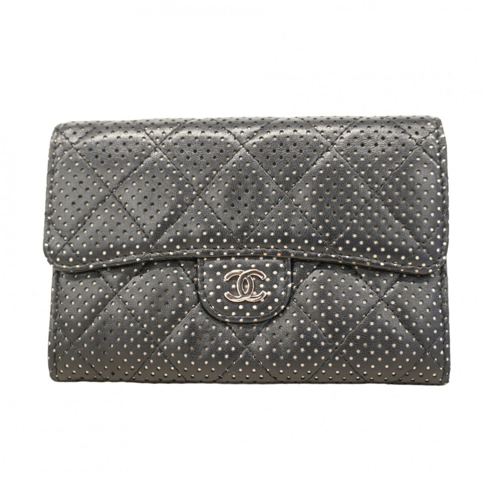 シャネル Chanel シャネル 財布 コインケース マトラッセ パンチング ラムスキン ブラック レディース
