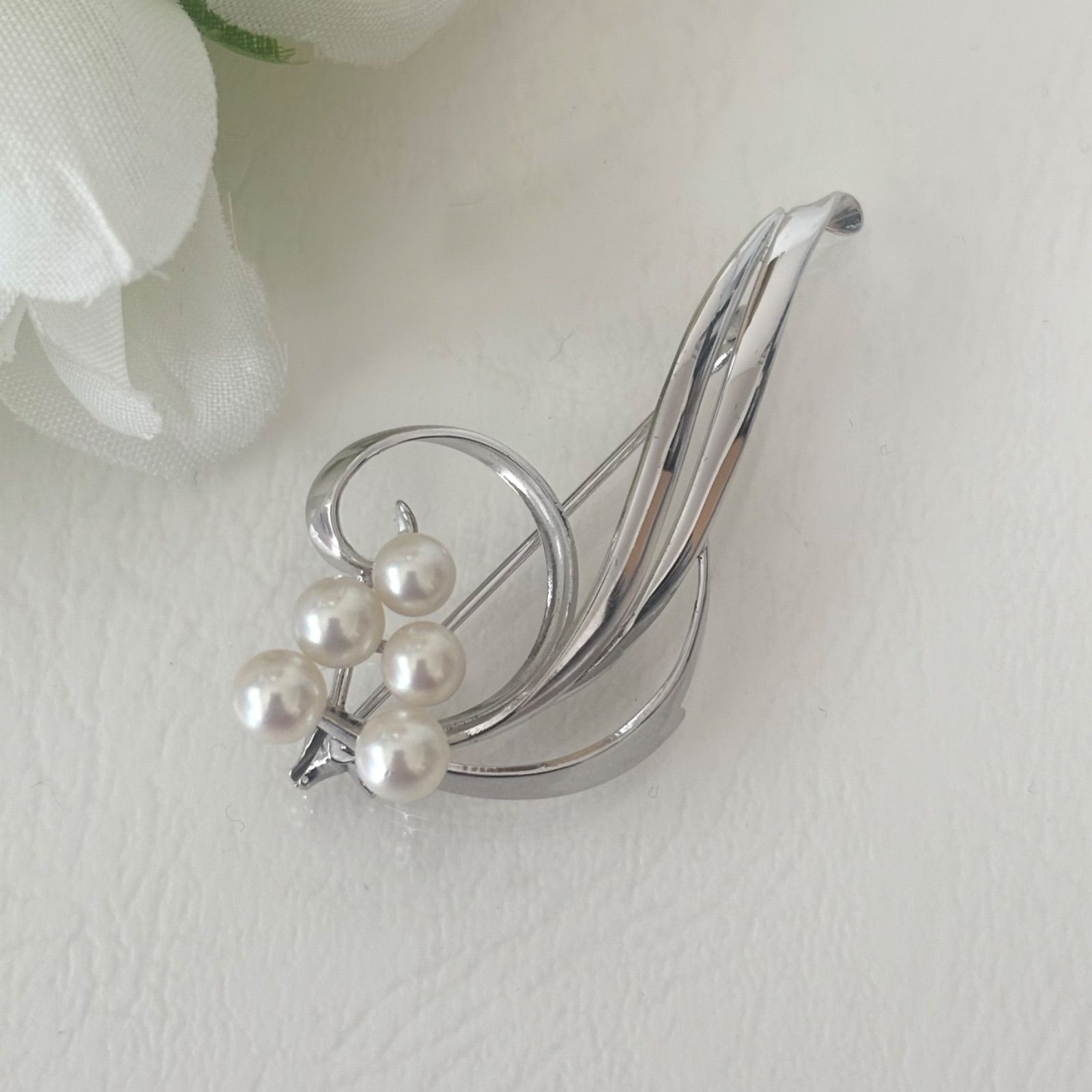 069 ミキモト シルバー パール ブローチ