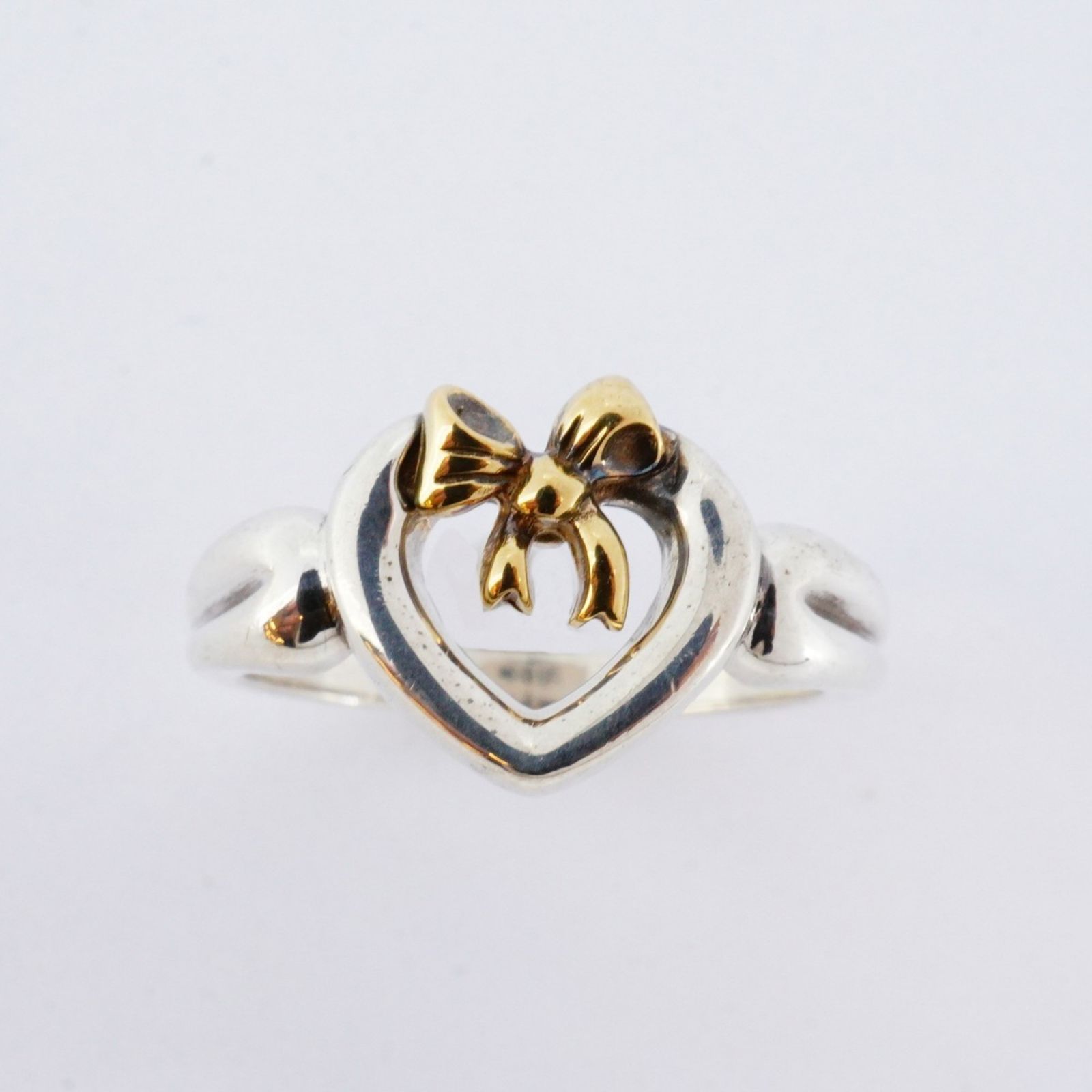 TIFFANY&CO★ハートリボン指輪 K18YGゴールド シルバー925 9号 ティファニー(Tiffany) ティファニー リング リボンハート 18KYG