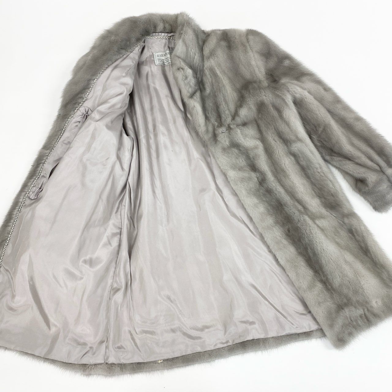【14年秋冬セール】 53k10 サファイアミンク ロングコート 15 シルバーグレー 最 本毛皮 SAPPHIRE MINK FUR ポケット付 毛並み t18r 没入感のある