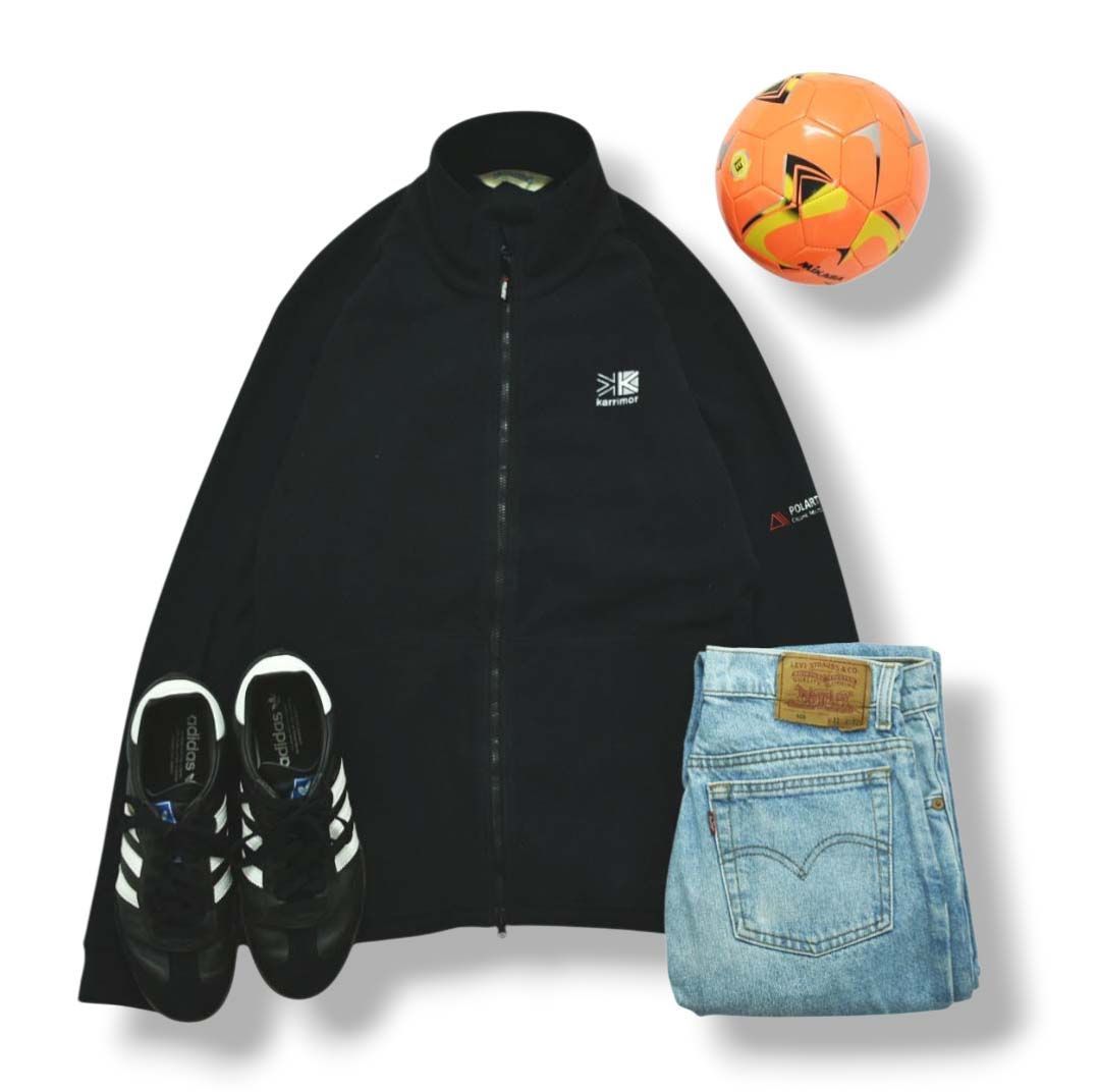 カリマー karrimor ポーラテック POLARTEC フリース ジャケット ジップアップ ジャンパー 刺繍 ロゴ M ブラック アウトドア ウェア タウンユース レジャー メンズ