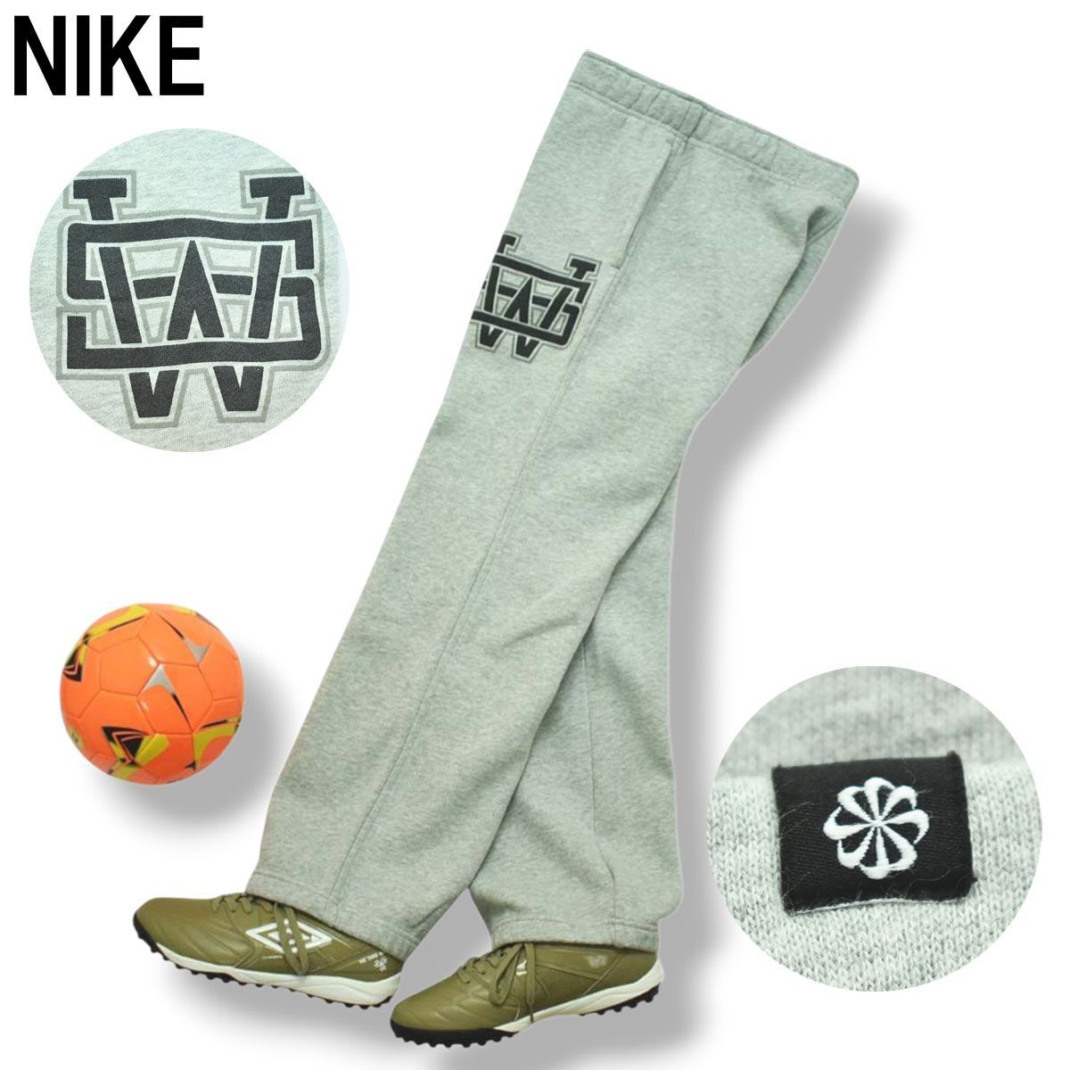 ナイキ NIKE カレッジ デザイン ロゴ プリント スウェット パンツ トレーナー ルーズシルエット オーバーサイズ 裏起毛 L グレー スポーツ カジュアル ウェア ストリート メンズ