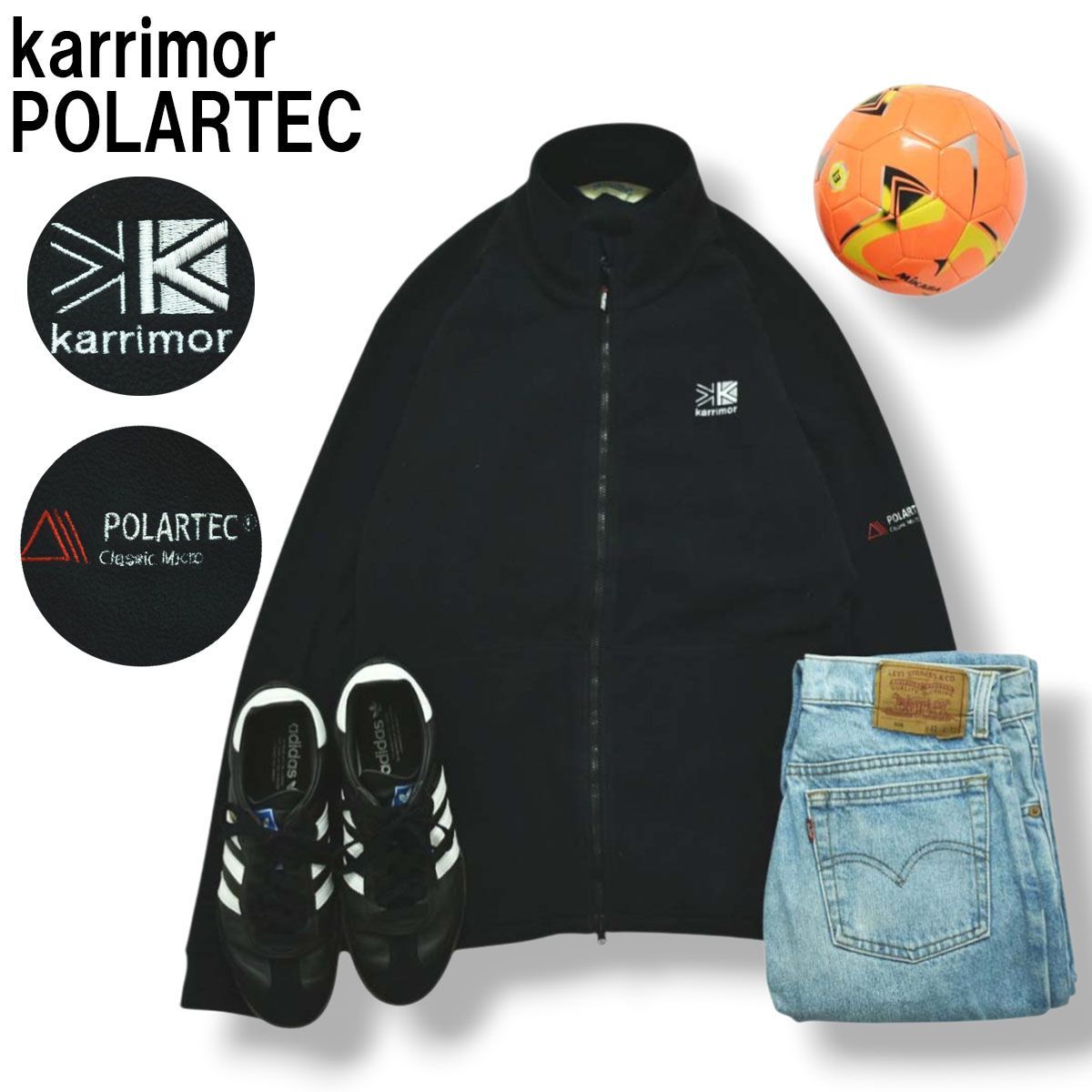 カリマー karrimor ポーラテック POLARTEC フリース ジャケット ジップアップ ジャンパー 刺繍 ロゴ M ブラック アウトドア ウェア タウンユース レジャー メンズ