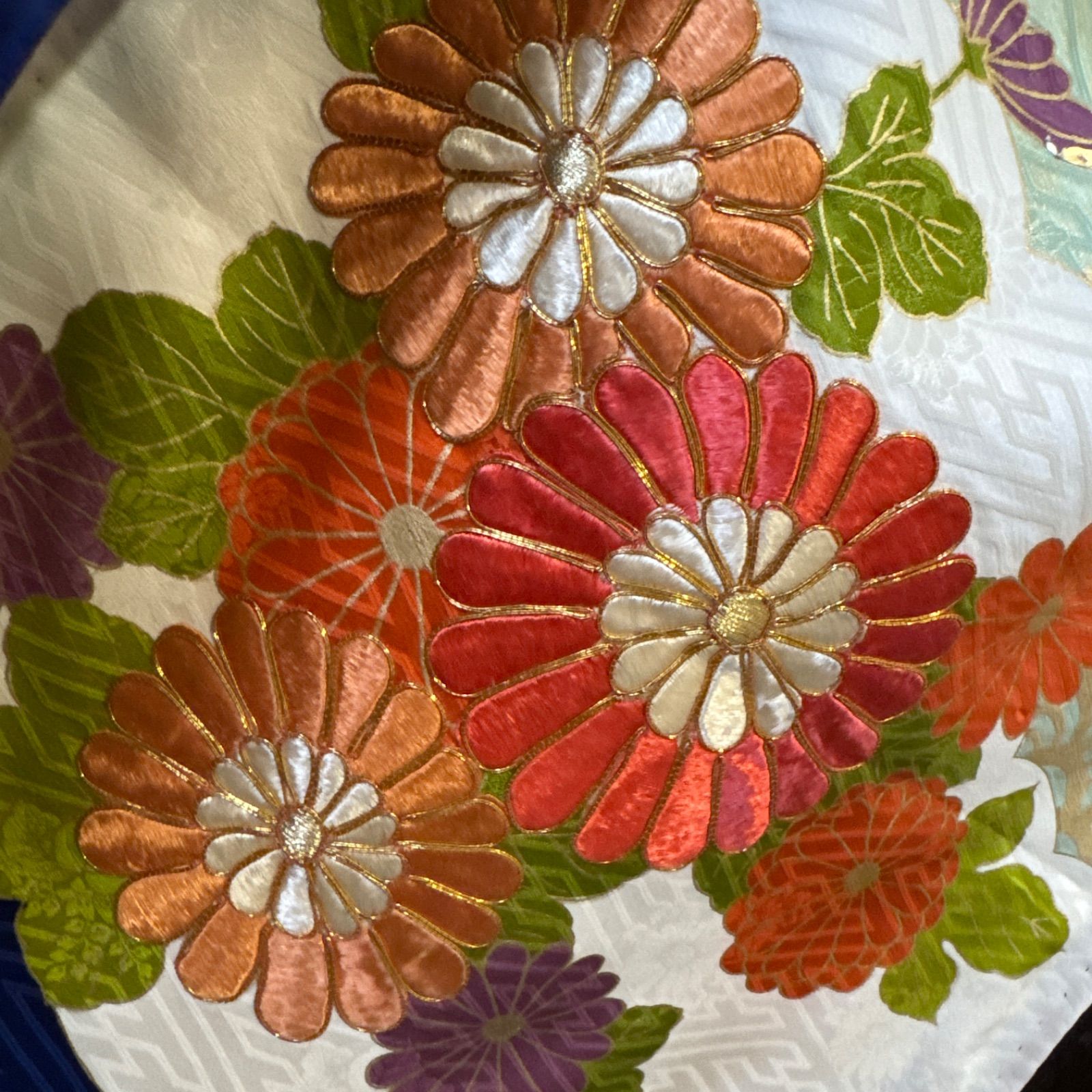 正絹 振袖フルセット(7点)・古典柄・濃紺・金駒刺繍・刺繍・金彩・雲