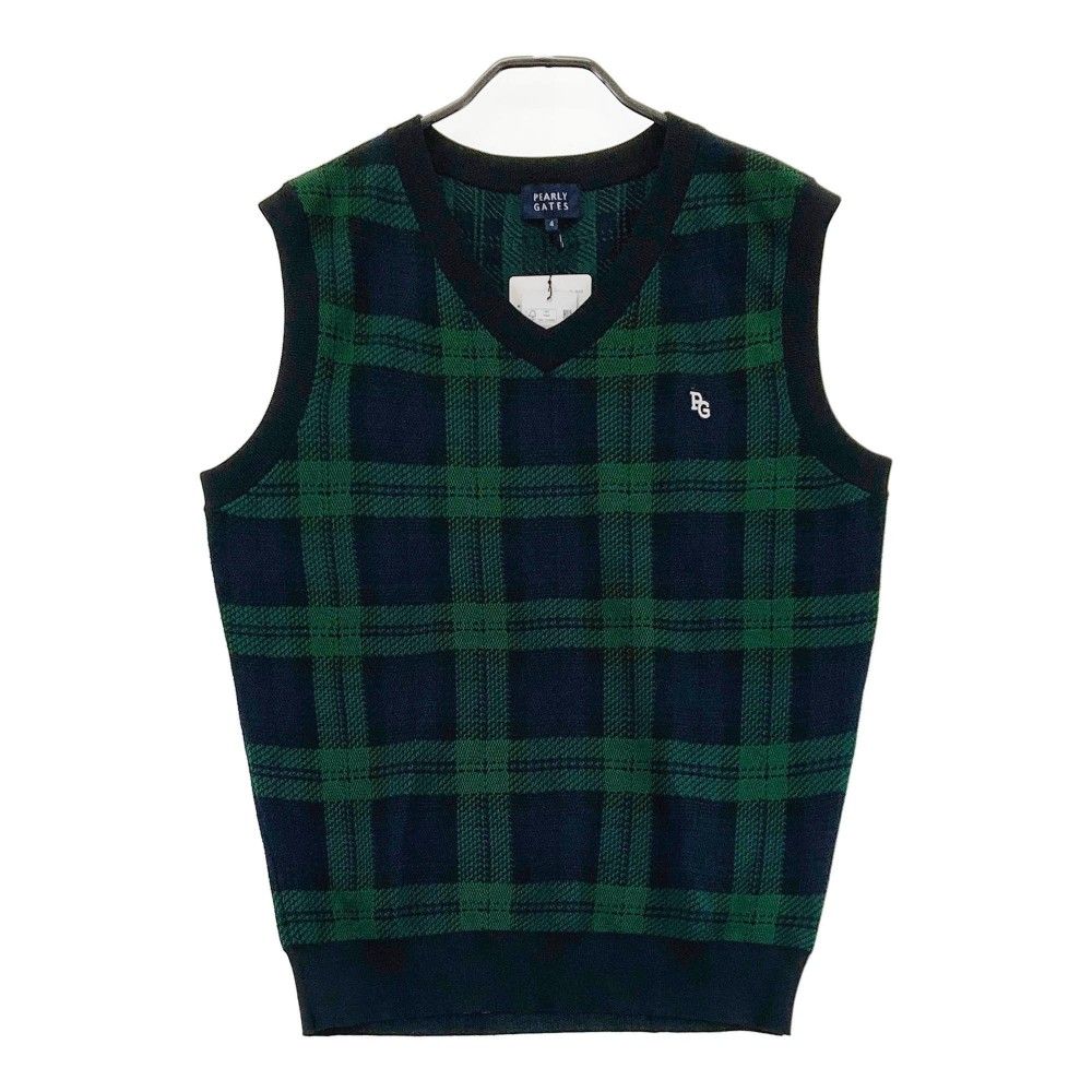 サイズ 4 PEARLY GATES パーリーゲイツ モデル ニットベスト チェック柄 グリーン系 240101554432 ゴルフウェア メンズ ストスト