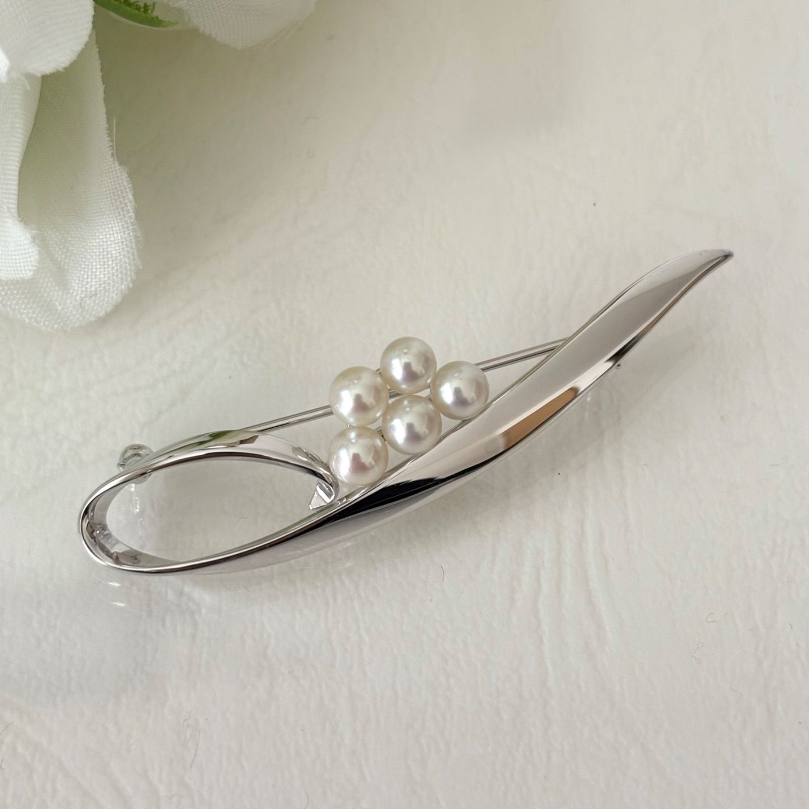 340 ミキモト シルバー パール ブローチ