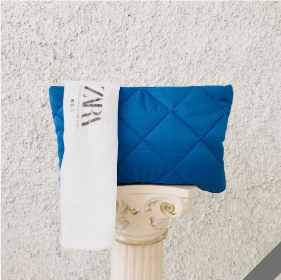 ザラ クラッチバッグ ラージ ブルー キルティング ポケット