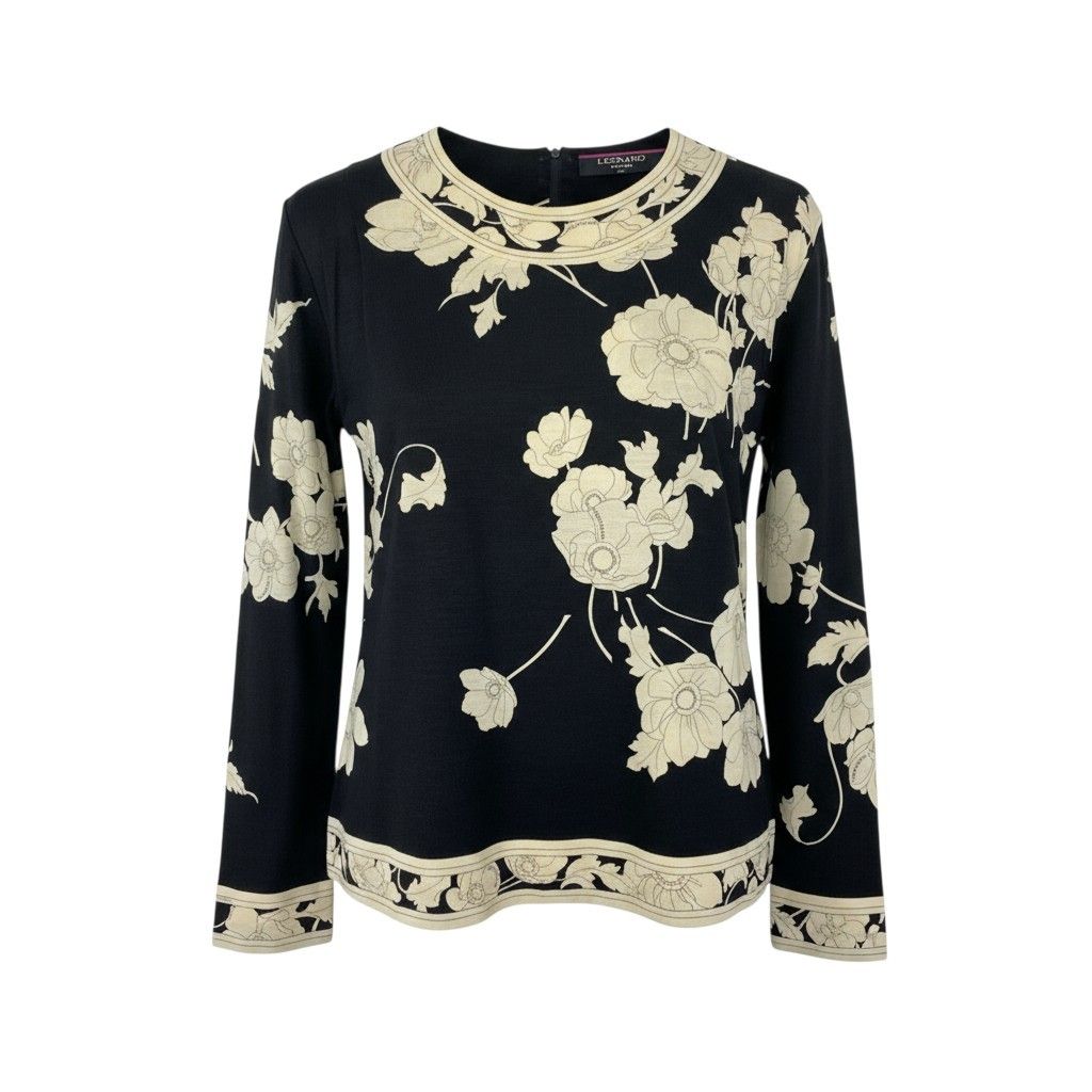 19k10 LEONARD レオナール 長袖カットソー クルーネック 花柄 0389991
