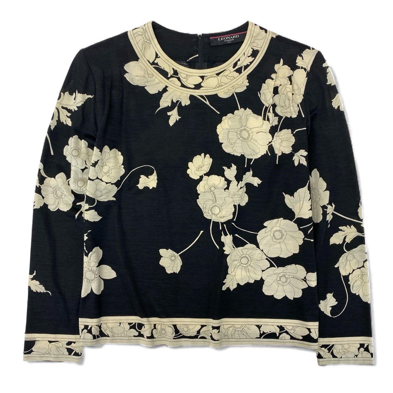 19k10 LEONARD レオナール 長袖カットソー クルーネック 花柄 0389991