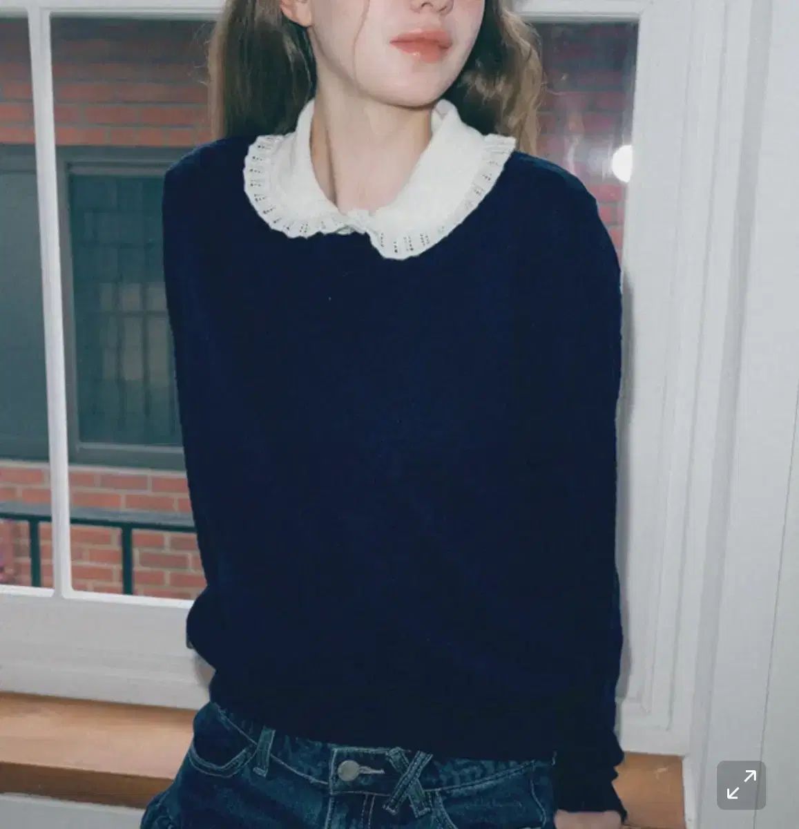 RONRON ネイビー レース ニット