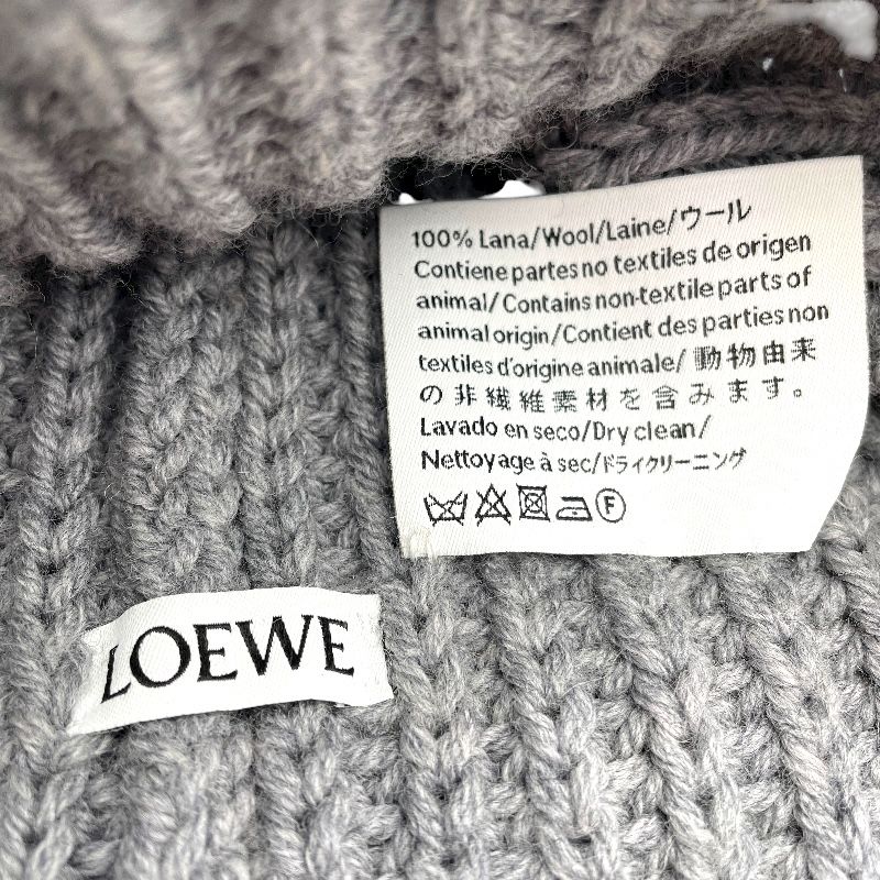  ロエベ LOEWE アナグラムレザーパッチニットキャップ グレー ウール ユニセックス その他ファッション雑貨 その他 小物
