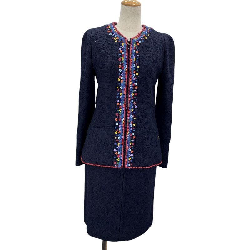 シャネル CHANEL 刺繍装飾ツイードセットアップ P09712V05945 ネイビー ツイード レディース セットアップ