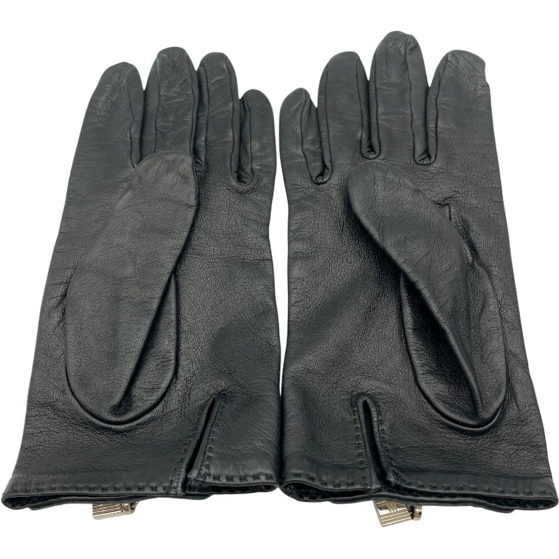 エルメス HERMES カデナチャームグローブ ブラック ラムスキン レディース 手袋
