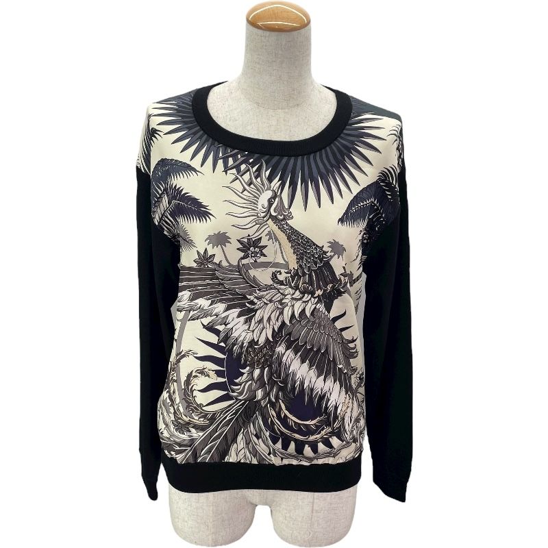 エルメス HERMES ツイルレーヌ切替ニットシャツ ブラック シルク レディース ニット