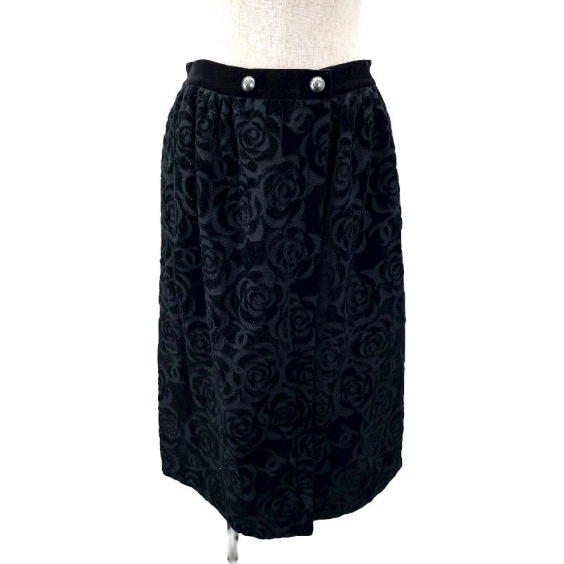 シャネル CHANEL カメリア総柄ラップスカート P59375 ブラック コットン レディース ロングスカート