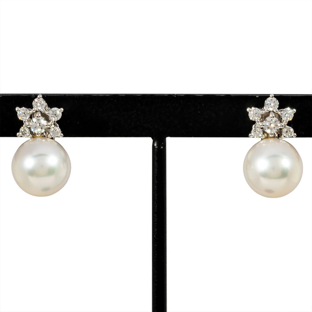 ミキモト MIKIMOTO パール イヤリング ダイヤモンド K18WG 5.6g アコヤ真珠 8mm ホワイトゴールド レディース