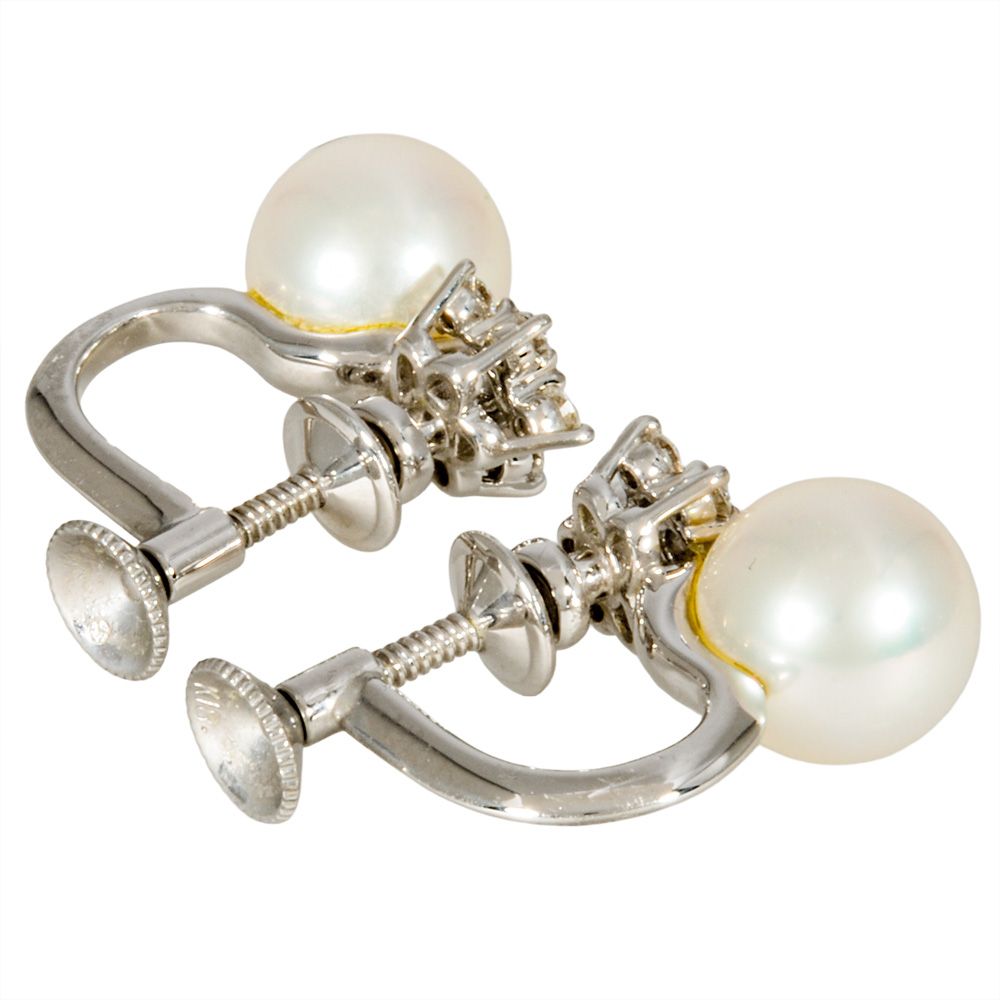 ミキモト パール イヤリング ダイヤモンド K 18 WG 5 6 g アコヤ真珠 8ｍｍ ホワイトゴールド レディース フェミニン イヤリング 
