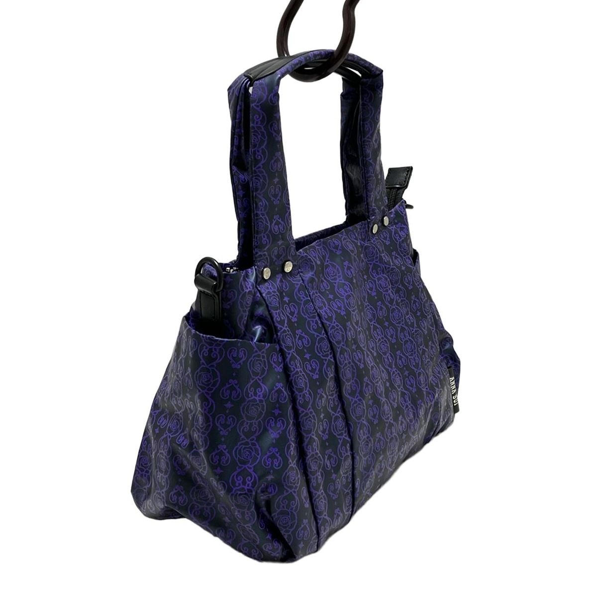 ANNA SUI アナスイ ハンドバッグ - 黒×パープル 花柄 レザー