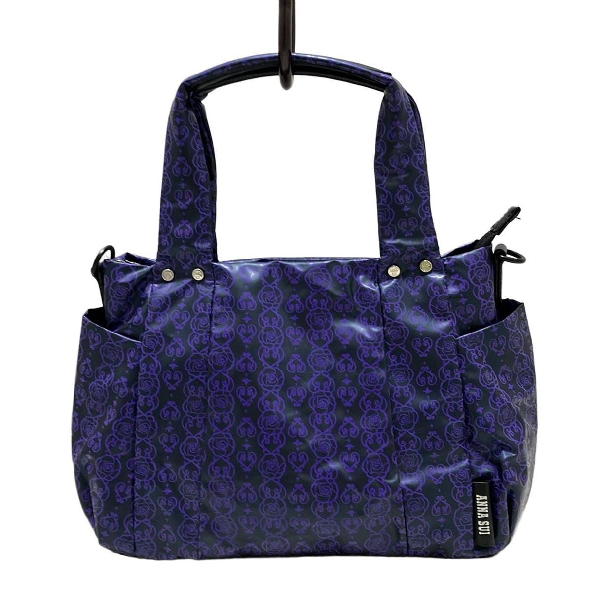 ANNA SUI アナスイ ハンドバッグ - 黒×パープル 花柄 レザー