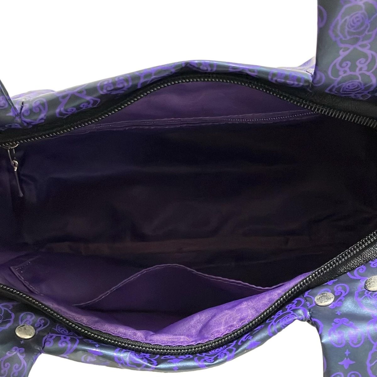  ANNA SUI アナスイ ハンドバッグ - 黒×パープル 花柄 レザー ハンドバッグ バッグ