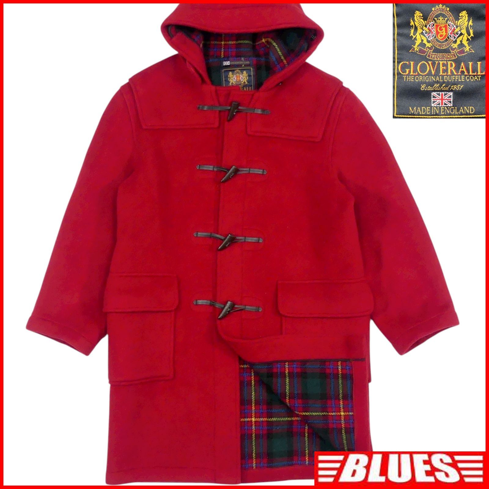 Gloverall グローバーオール ダッフルコート L 英国製 イングランド製 ロング 40 古着 メンズ 赤 チェック ウール ダッフルコートサイズL一覧 SEULB屋着古 TY4079