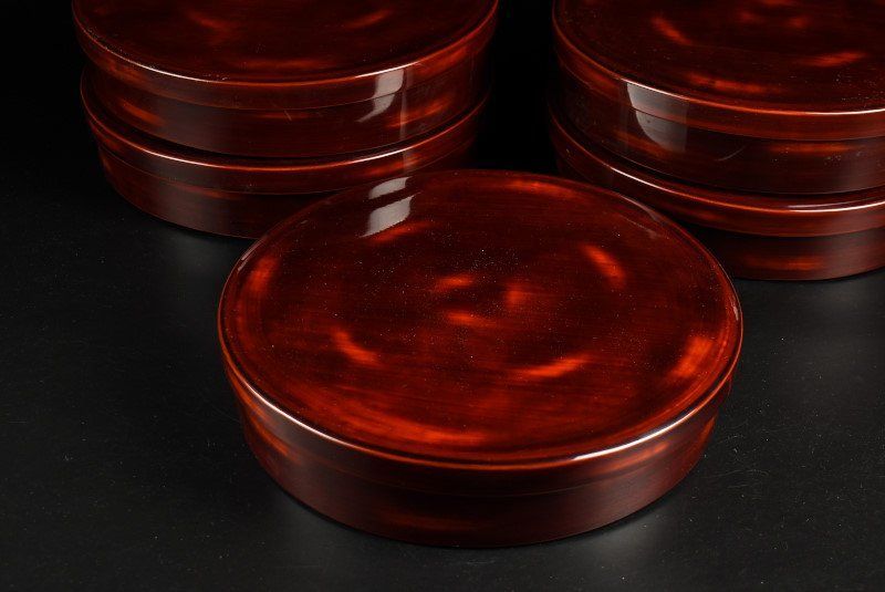 蔵C 9507 a 輪島塗 曙満月盆 弁当箱 五客