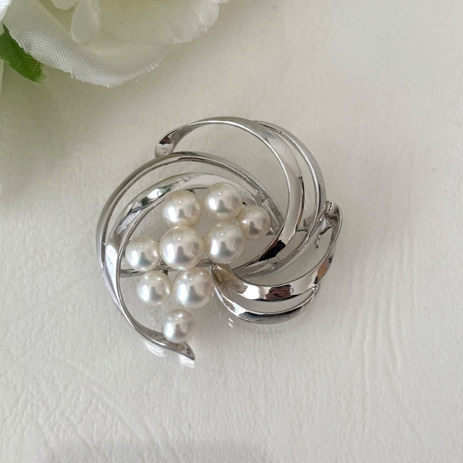 220 タサキ シルバー パール ブローチ