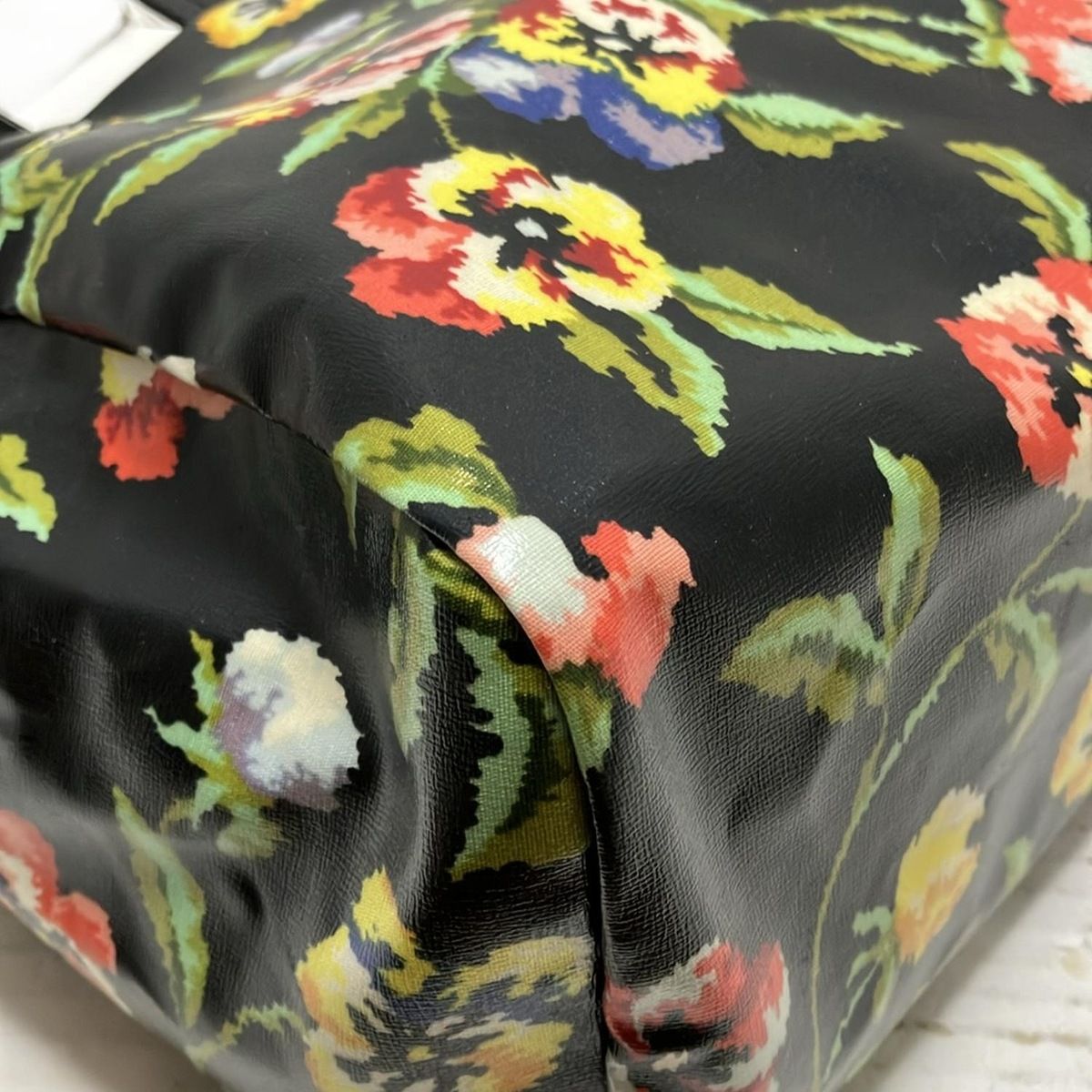 FEILER(フェイラー) ボストンバッグ - 黒×ライトグリーン×マルチ 花柄