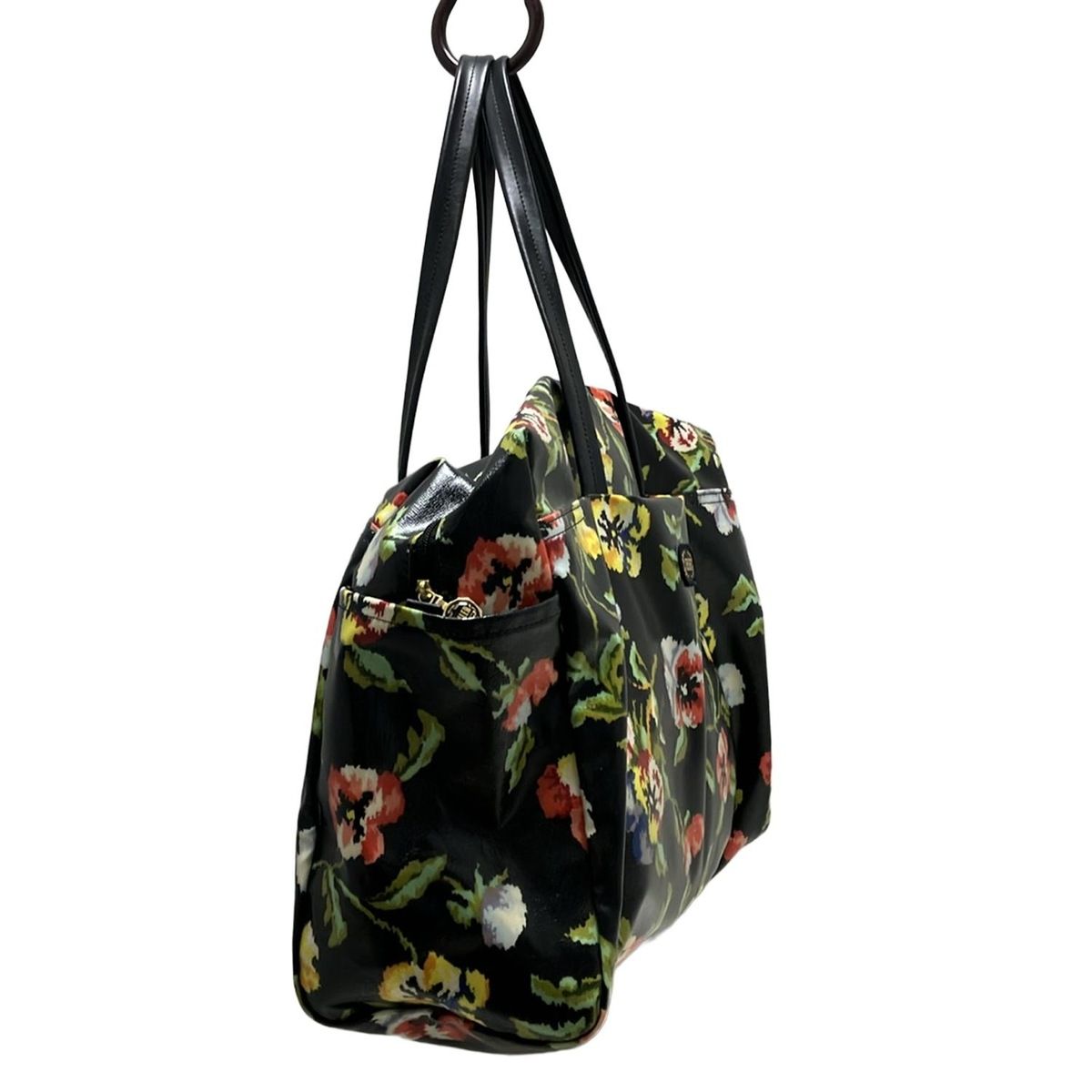 FEILER フェイラー ボストンバッグ - 黒×ライトグリーン×マルチ 花柄 本体ロックなし レザー