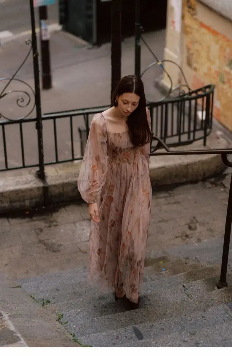 Mサイズ Since Then シンスゼン ポール リング スクエアネック ロング丈ワンピース フローラル ベイビーワンピース