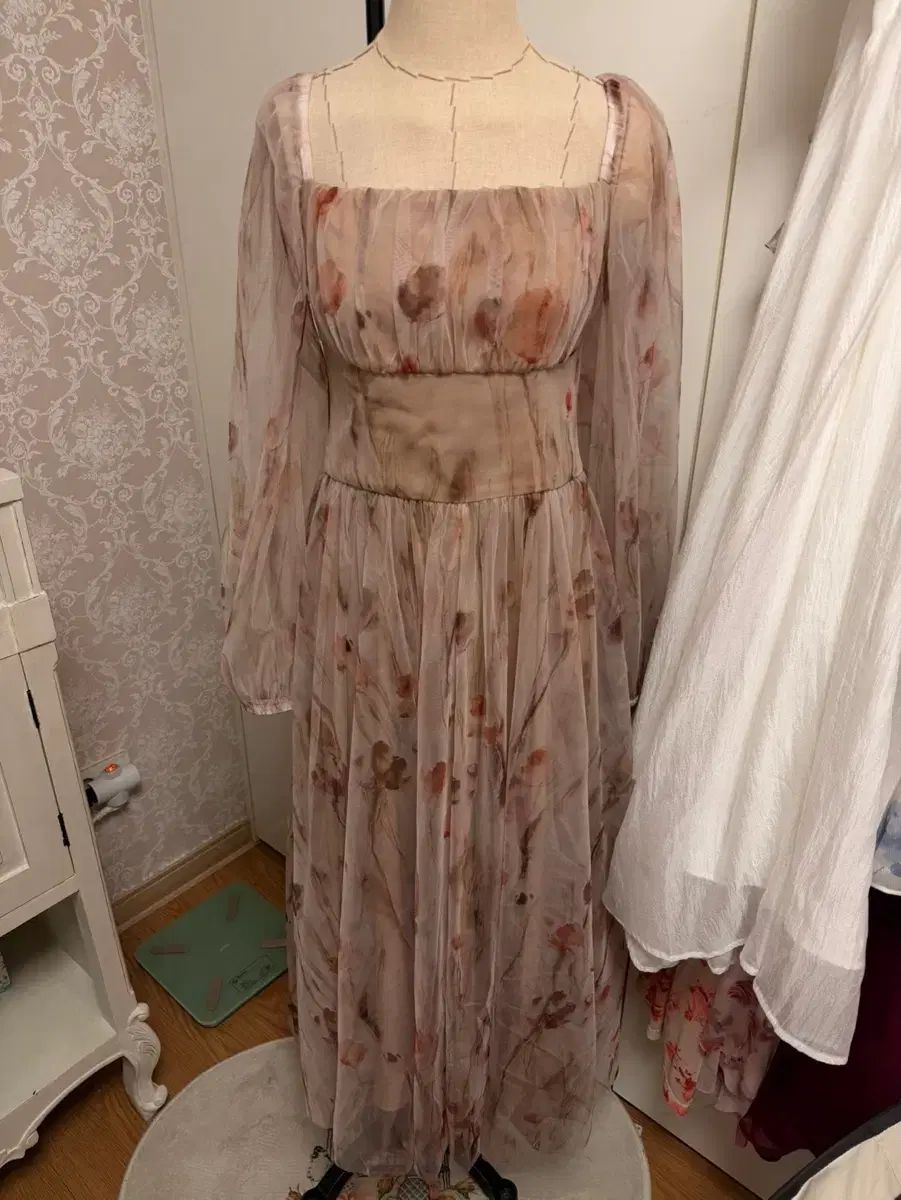  Mサイズ Since Then シンスゼン ポール リング スクエアネック ロング丈ワンピース フローラル ベイビーワンピース 長袖 七分袖 その他