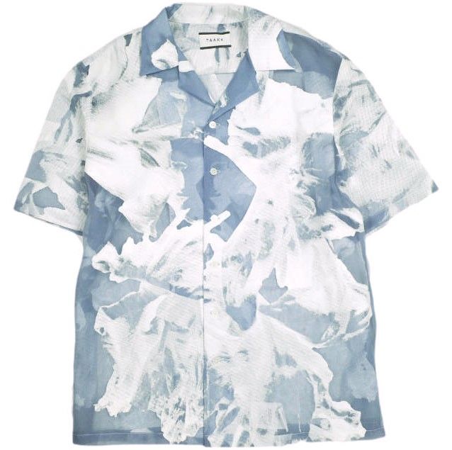 TAAKK ターク 23SS TRANSPARENT FLOWER OPEN COLLAR SHIRTS フラワーオープン シャツ TA23SS-SH036. 3 BLUE 半袖 開襟 トップス g24089