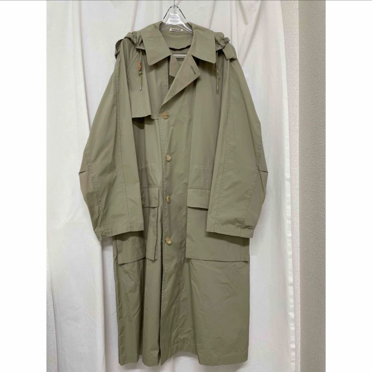 AURALEE FINX NYLON CHAMBRAY FIELD COAT フィンクスナイロンシャンブレーフィールドコート カーキ 取り外し フード付き A21SC01NC サイズ3