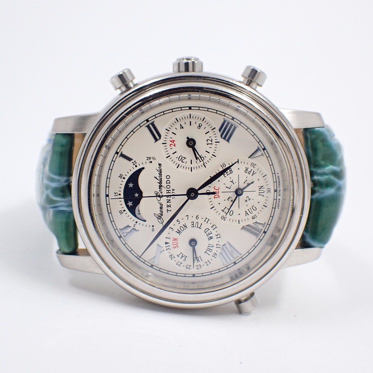 天賞堂 グランドコンプリケーション クォーツ メンズ 腕時計 白文字盤 社外ベルト 6770 T 003613