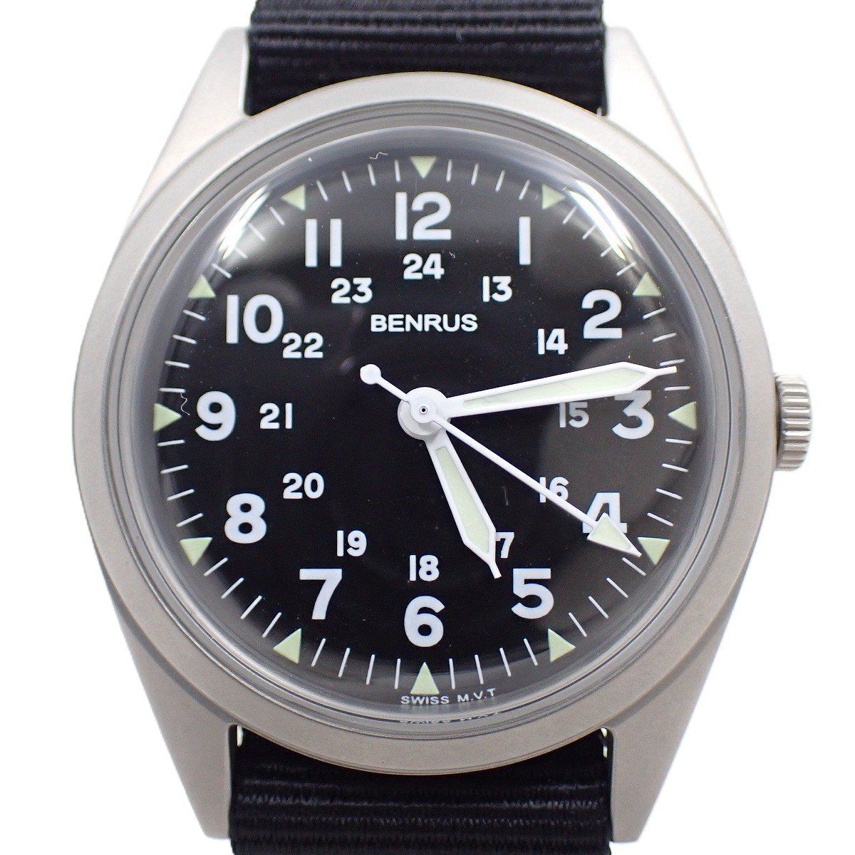 BENRUS ベンラス ミリタリーウォッチ 復刻モデル クォーツ メンズ 腕時計 黒文字盤 純正ベルト DTU-2A P-SVBK いおき質店