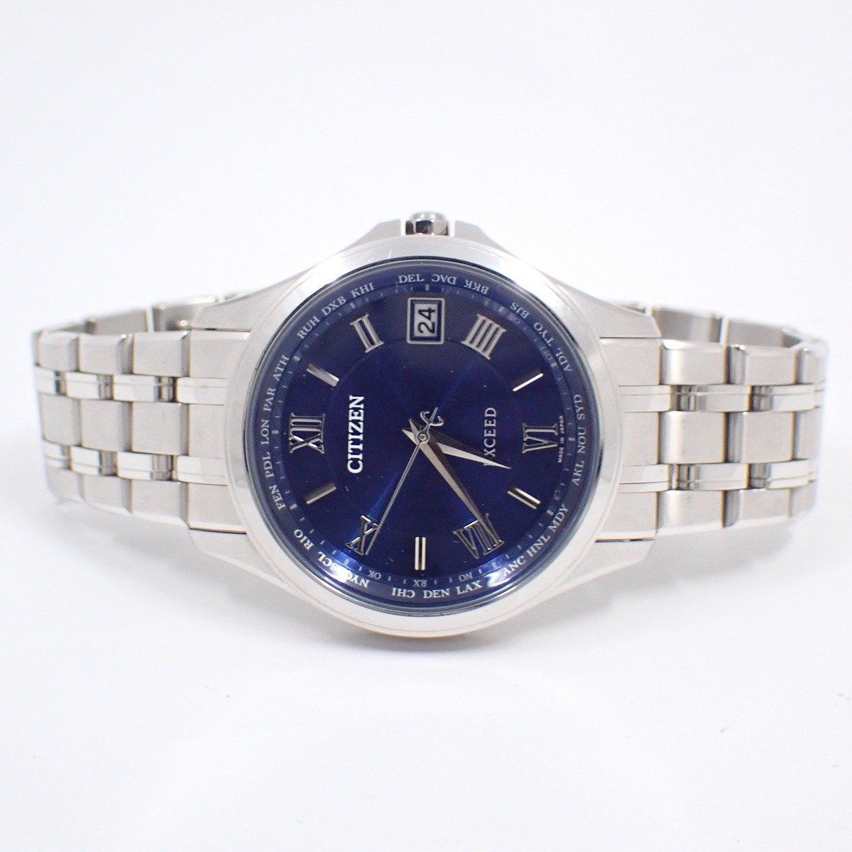 シチズン エクシード エコドライブ電波 ダイレクトフライト メンズ 腕時計 チタン 青文字盤 CB 1080 52 L