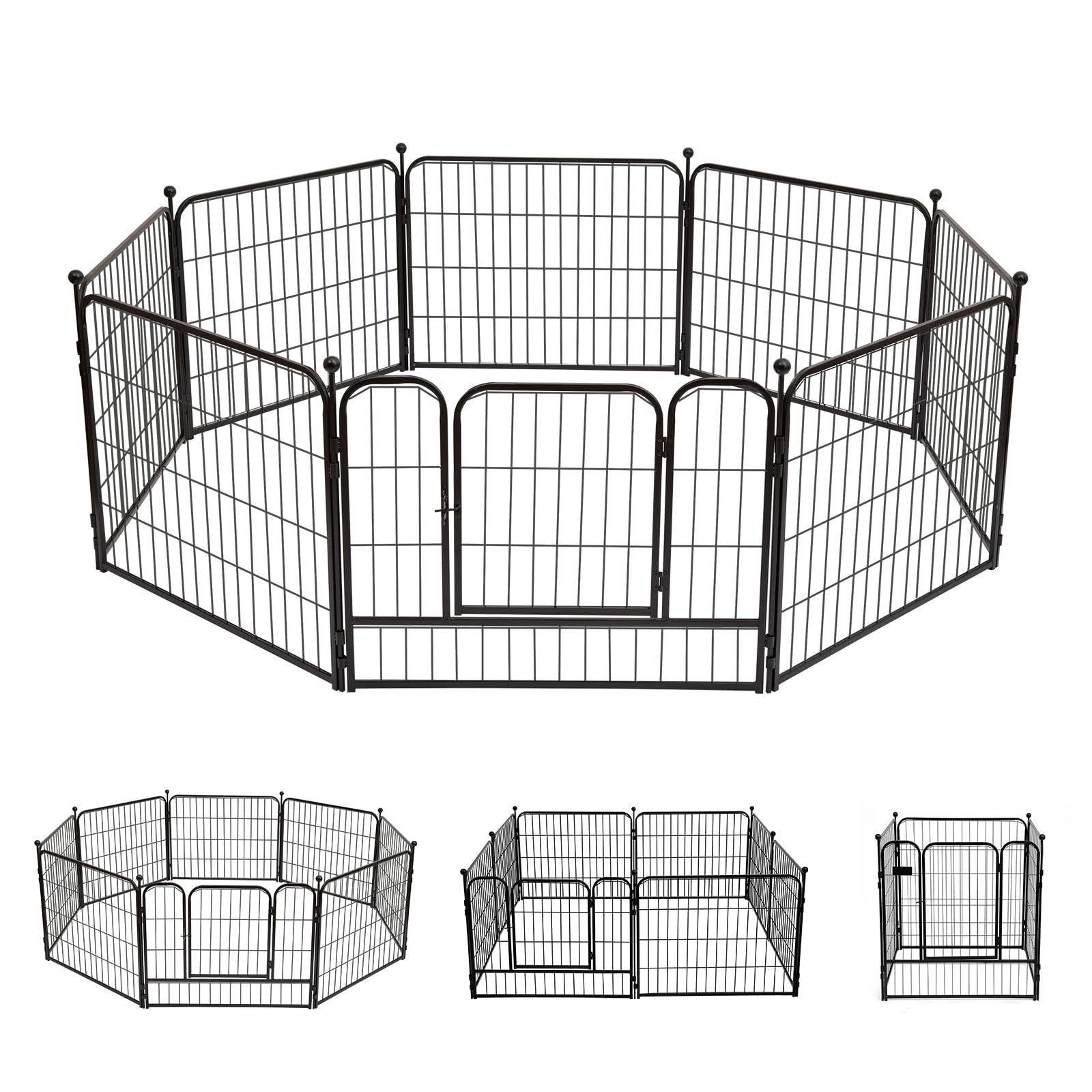 PETTOM 犬 サークル ペットフェンス ペットケージ ゲージ サークル折りたたみ 室内 中大型犬用 スチール製 コンパクト 組 高さ80 cm 高さ100 室内外兼用 折り畳み式 組立簡単 軽量 持ち運び便利 高さ60