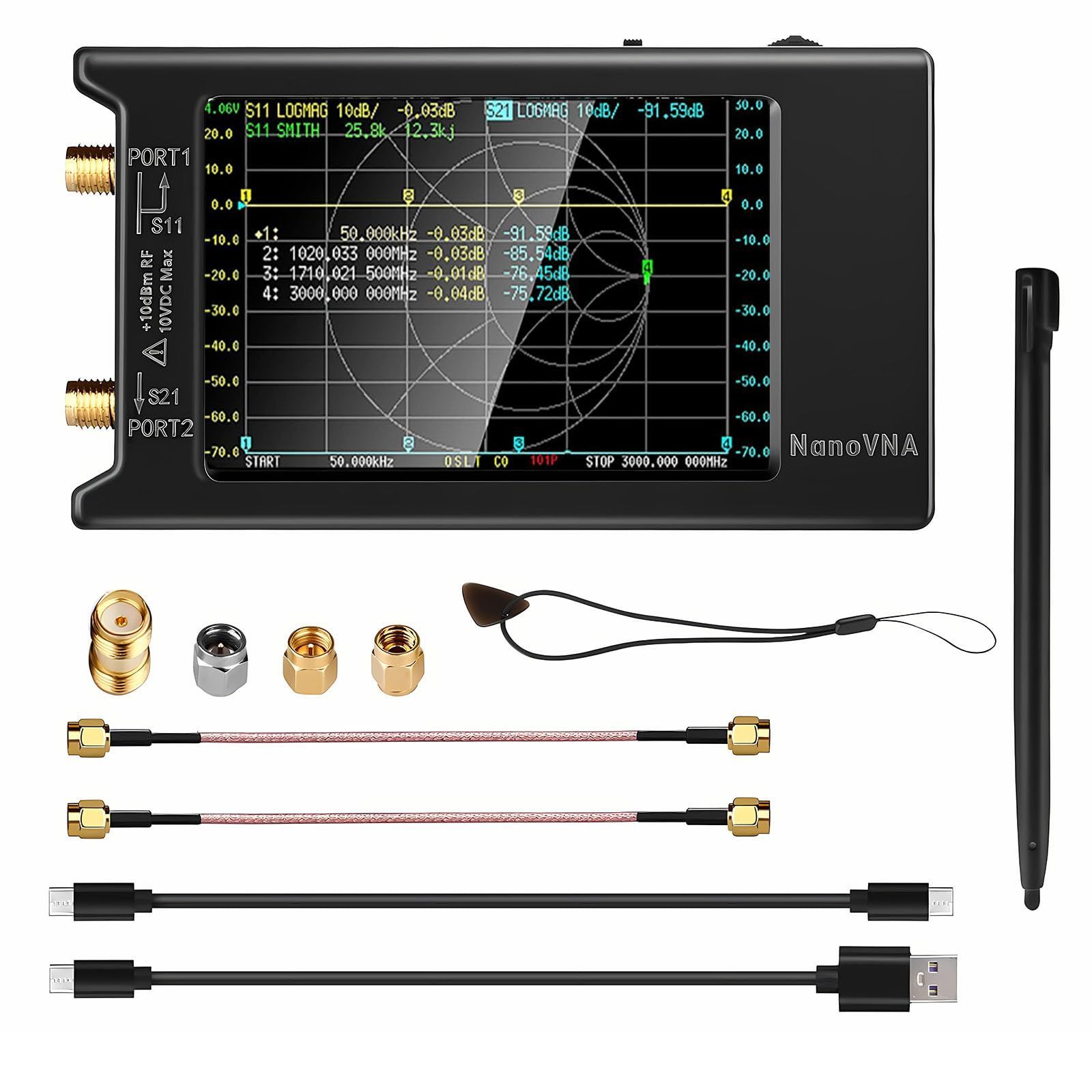 在庫 NanoVNA-H4 ベクトルネットワークアナライザ V4.3 10KHz -1.5GHz HF VHF UHF ポータブルアンテナアナライザ 4インチタッチスクリーン 脳波測定器 Sパラメータ VSWR 位相 遅延 スミスチャート測定