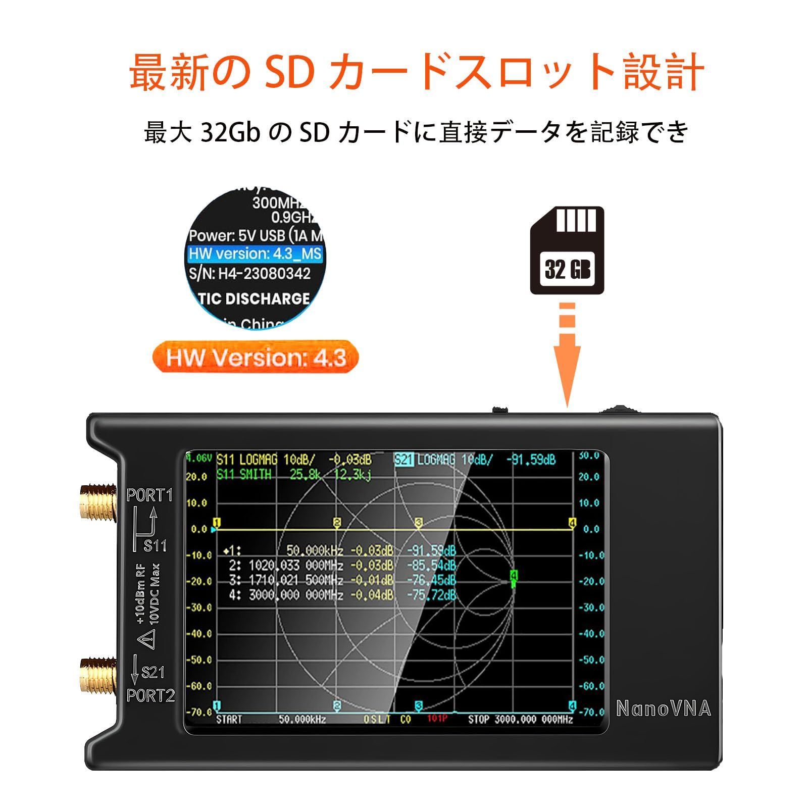 在庫 NanoVNA-H4 ベクトルネットワークアナライザ V4.3 10KHz -1.5GHz HF VHF UHF ポータブルアンテナアナライザ 4インチタッチスクリーン 脳波測定器 Sパラメータ VSWR 位相 遅延 スミスチャート測定 OLIVEOS_COM_TR