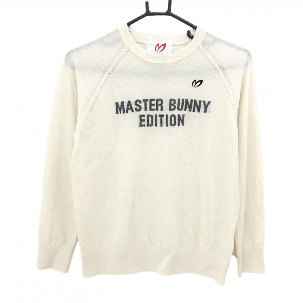 マスターバニー セーター アイボリー×グレー フロントロゴ スパンコール レディース 1 M ゴルフウェア MASTER BUNNY EDITION