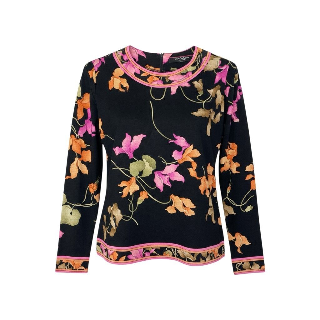 19k10 LEONARD レオナール 長袖カットソー クルーネック 花柄 トップス