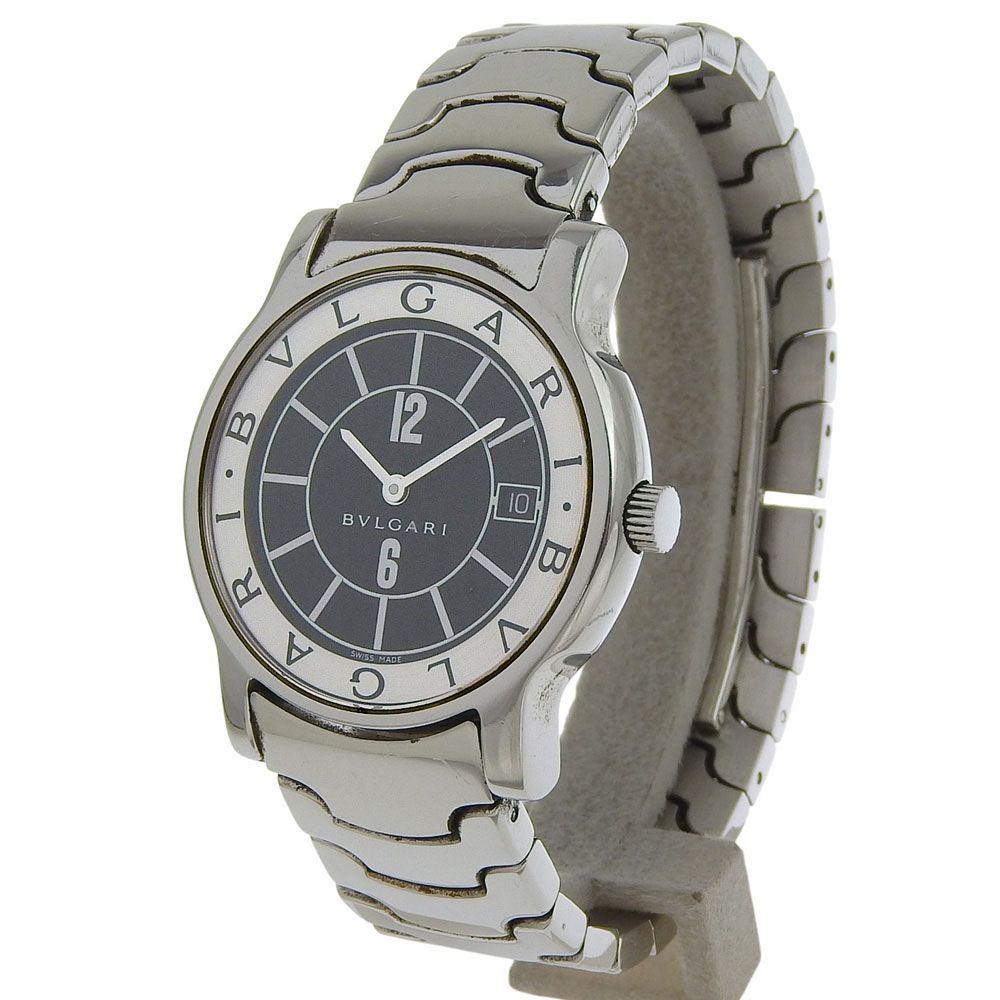 可愛い BVLGARI ブルガリ ソロテンポ ST35S ステンレススチール クオーツ アナログ表示 メンズ ブラック文字盤 腕時計