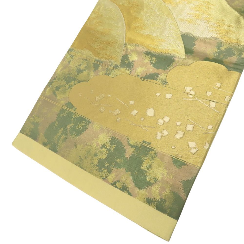 中古】 袋帯 正絹(金銀糸除く) 金糸 ゴールド グリーン系 パープル