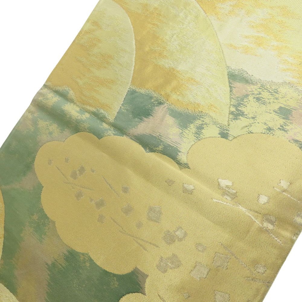 中古】 袋帯 正絹(金銀糸除く) 金糸 ゴールド グリーン系 パープル